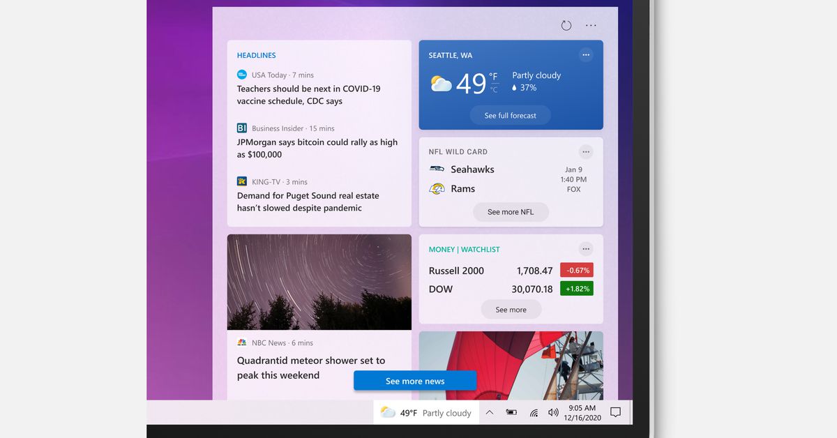 The Windows 10 taskbar gets a big update with a new weather and news widget